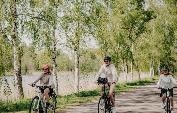 Några personer som cyklar längs en väg.